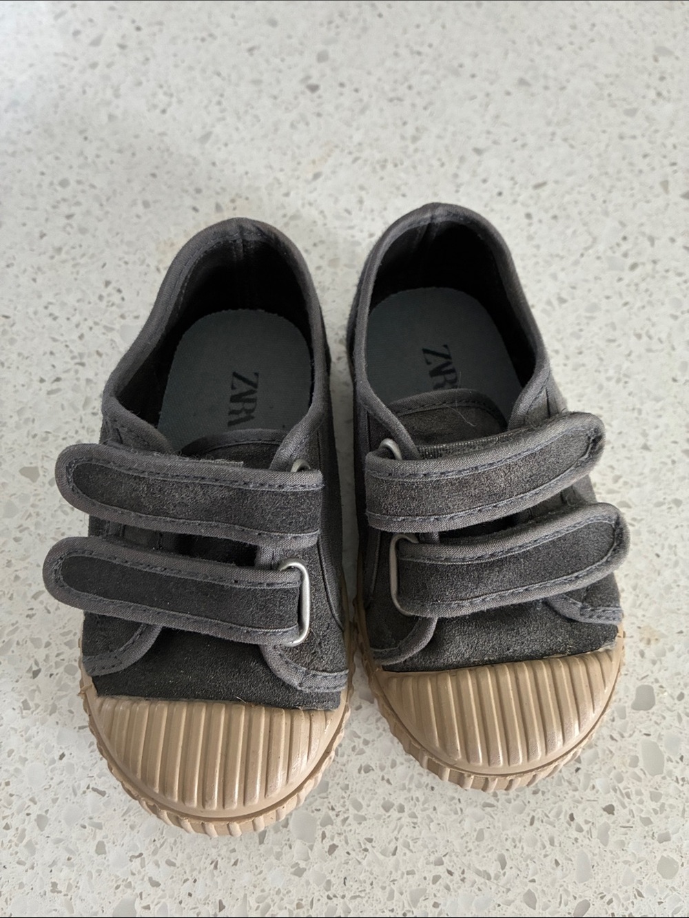 Zara Kids Grey Suede Sneakers with Tan Toe Caps